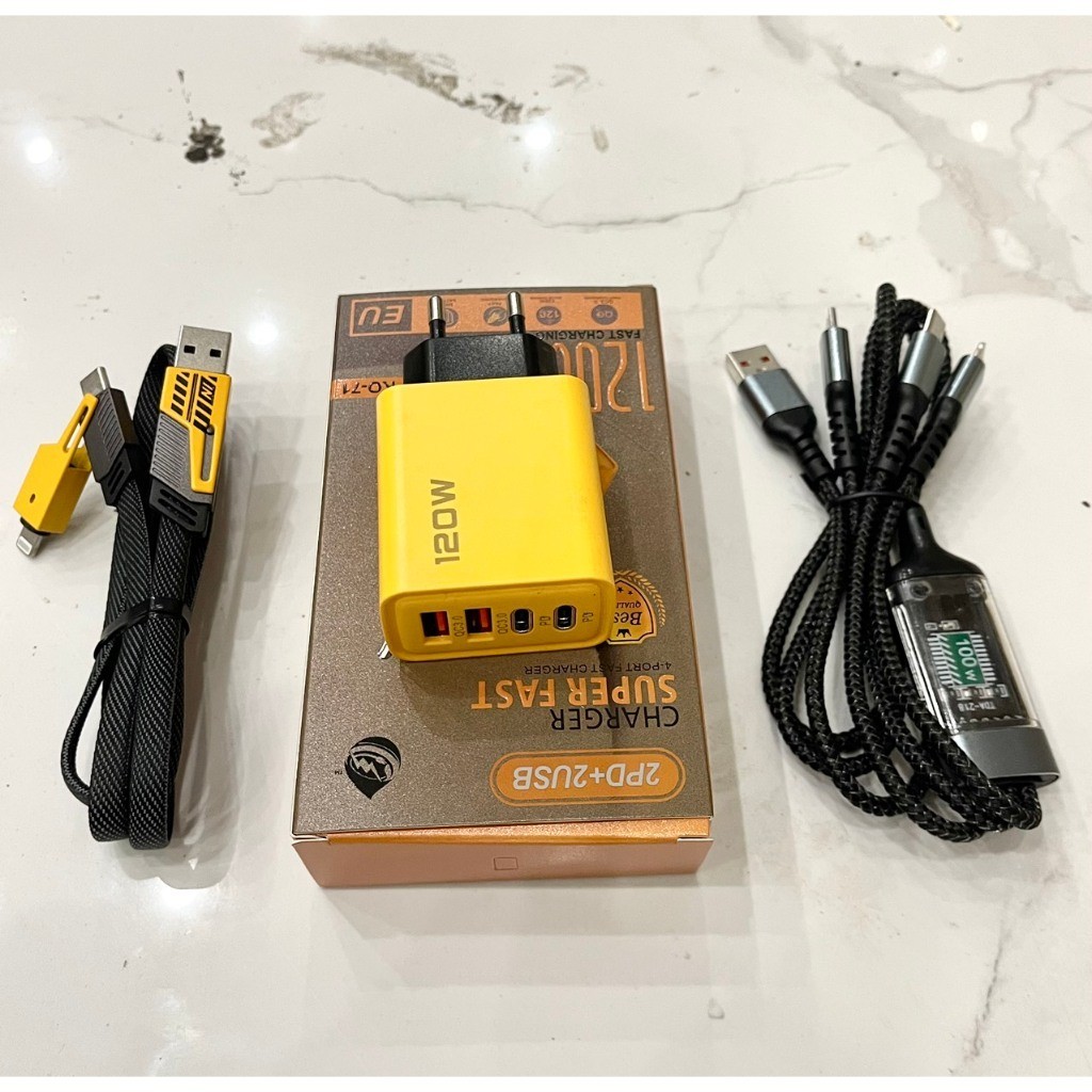 เครื่องชาร์จเร็ว 3 ชิ้นรวมถึงเครื่องชาร์จเร็ว 4 พอร์ต 120w สายชาร์จ 3 หัว 100w สายชาร์จ 4 หัว