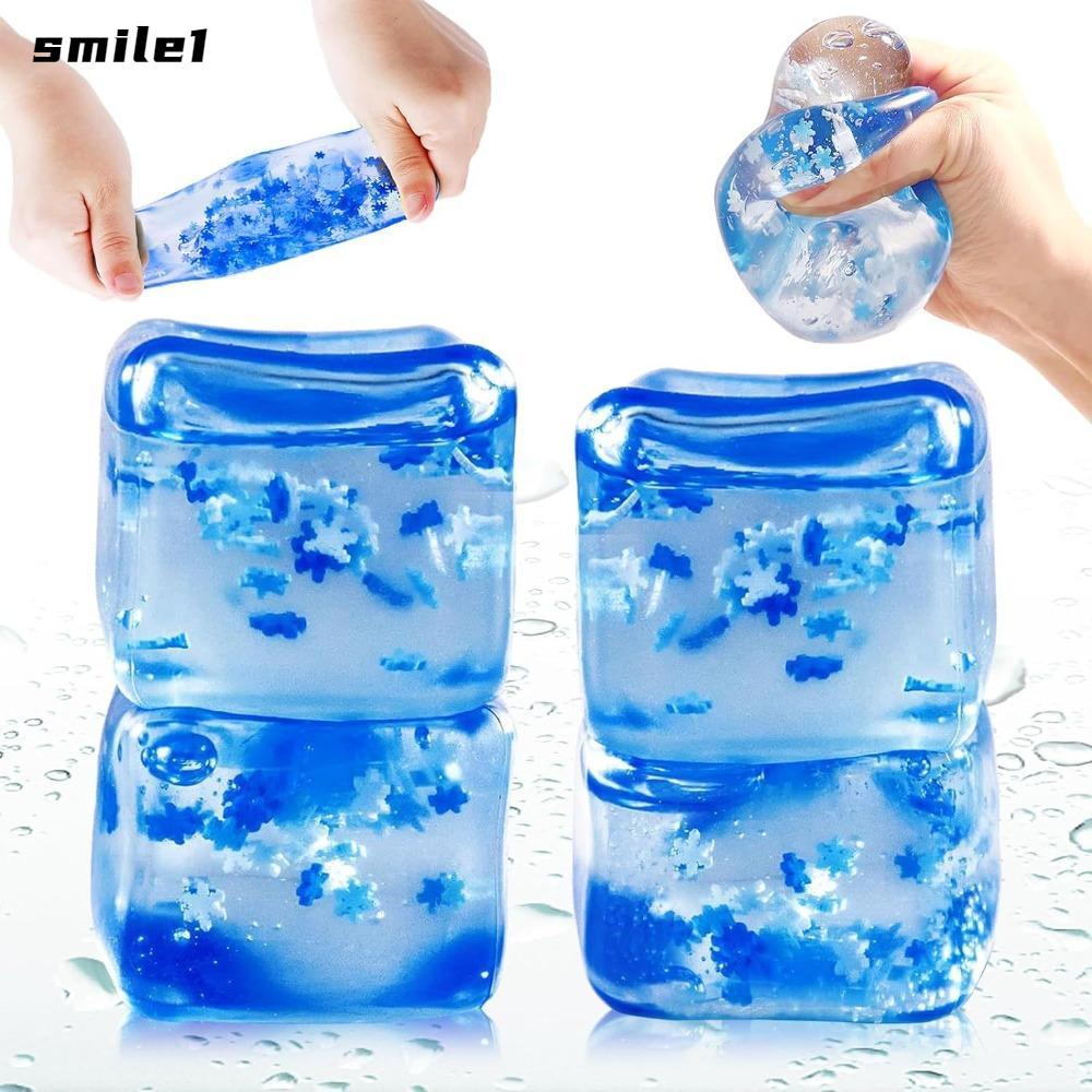 SMILE Ice Cube Pinch ของเล่น, 5*5 ซม.รูปร่างเต้าหู้บล็อกน้ําแข็งโปร่งใส,ของขวัญความเครียดบรรเทา Mochi บีบของเล่นเด็ก