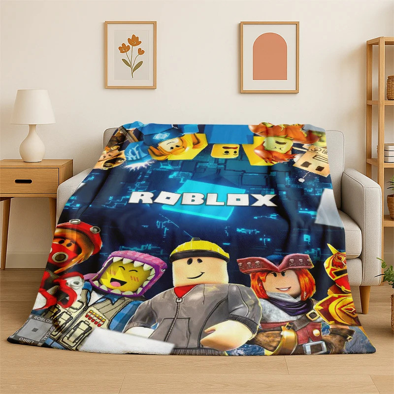 การ์ตูน R-Robloxs เกม Gamer Flannel ผ้าห่มนุ่มอุ่นโยนผ้าห่มสําหรับห้องนอนห้องนั่งเล่นเตียง Travel Camping Picnic ของขวัญ