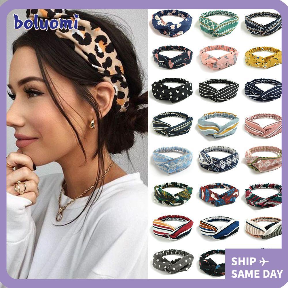 BOLUMI Bohemian Hairbands Fashion Turban Cross Knot Ladies Headwear
