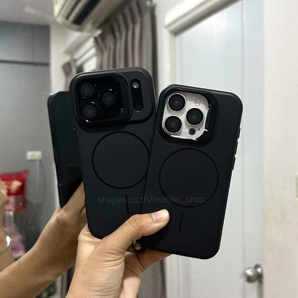 🔥มีส่งด่วน ในกทม.🔥 เคสไอโฟน Case สีดำด้าน สีพื้น ซิลิโคนแข็ง แม่เหล็กชาร์จได้ ขอบกล้องตั้งได้