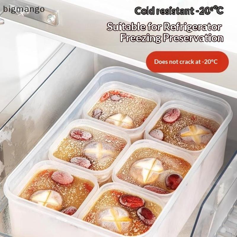 [bigmango] ภาชนะเก็บอาหาร 6 กริดผักผลไม้ซุปกล่องเก็บของสดพร้อมฝาปิดสําหรับตู้เย็นครัวเครื่องเทศปรุงรสโถเก็บใหม่สต็อก