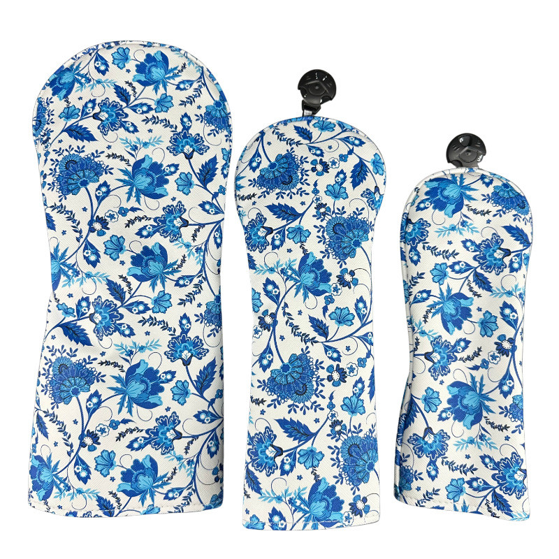 Golf Blue Flower Wooden Cover One Wood/Fairway Wood/Ironwood Cover Club Cover