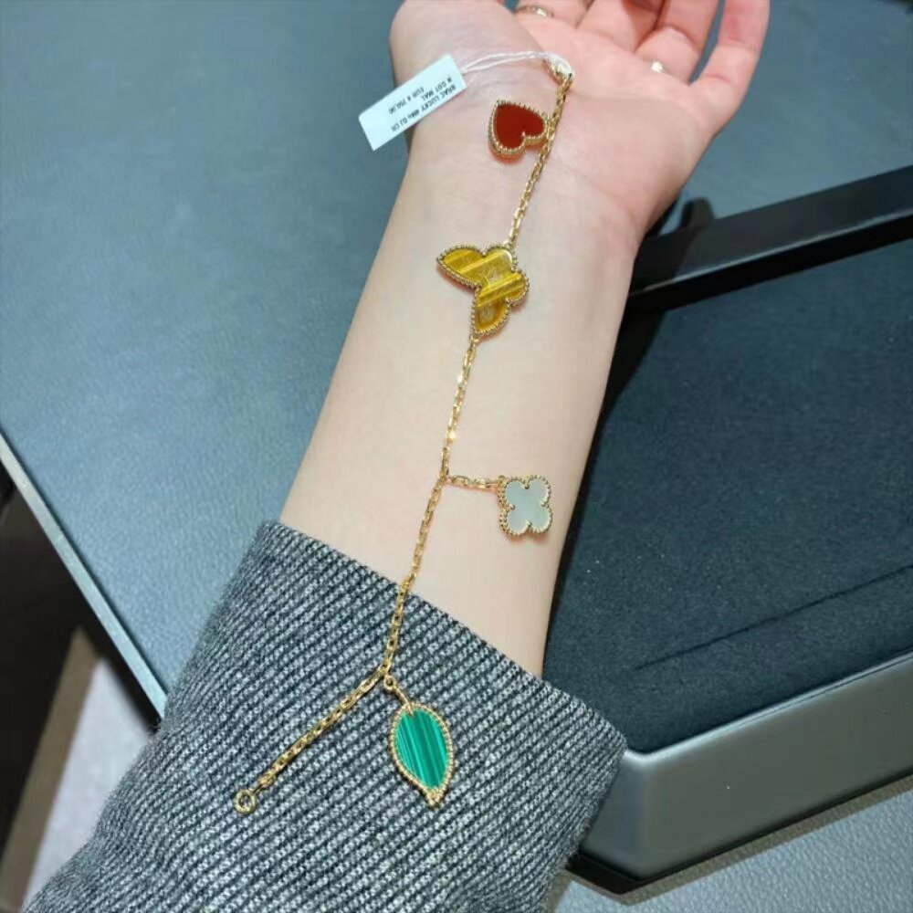 [พร้อมกล่องบรรจุภัณฑ์] Vca Lucky Vca Lucky Four Flowers 18K Gold White Fritillary Four Leaf Clover B