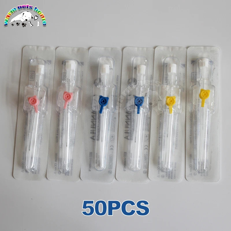 50pcs Veterinary IV cannula IV Catheter พร้อมวาล์วฉีด Intravenous Catheter ฉีดพอร์ตประเภท 20G 22G 24