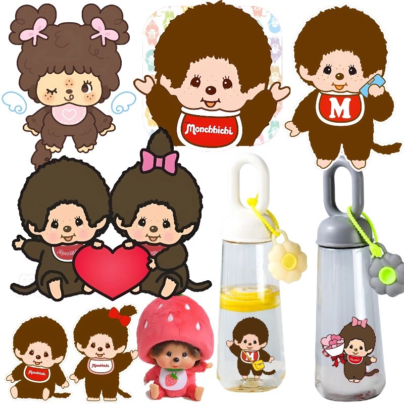 Monchichi การ์ตูนน่ารักพิมพ์เย็นคริสตัลกาว UV transfer สติกเกอร์ DIY ป้ายล้างทําความสะอาดได้ creative สติกเกอร์