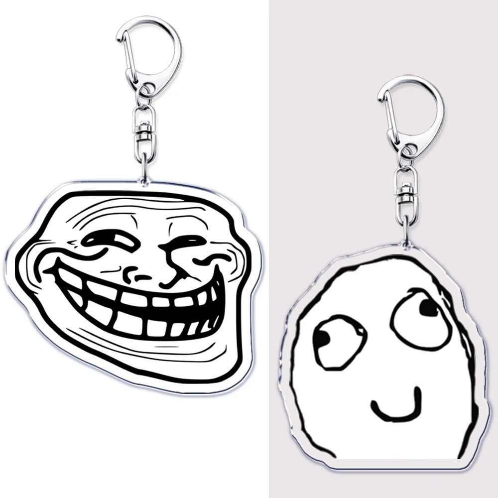 ตลก Troll Face Meme พวงกุญแจ Rage Face Forever Alone No Me Gusta อะคริลิคพลาสติกสําหรับแขวนกระเป๋าเอ