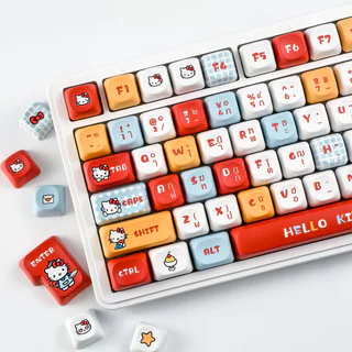 MAIMOOO Thai Keycap Hello Kitty MOA Profile 120 คีย์ PBT Dye Sublimation Aula F75 F99 RK100 สีแดงการ์ตูนลูกแมว Sanrio Keycaps น่ารัก Kitty ไทย Keycaps