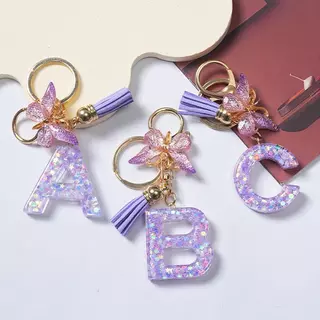 ลายดาวสีม่วง, อักษรย่อ 26 ตัว, จี้พู่ผีเสื้อ, พวงกุญแจ, ของตกแต่งกระเป๋า, อุปกรณ์ตกแต่งรถยนต์, ของขวัญ