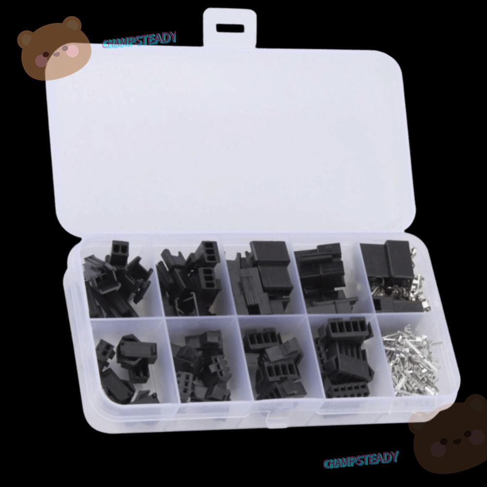 CHAMPSTEADY 200PCS SM Plug Connector, 2/3/4/5PIN Strip Shape JST2.54 มม., Header Connector สีดําหลาย