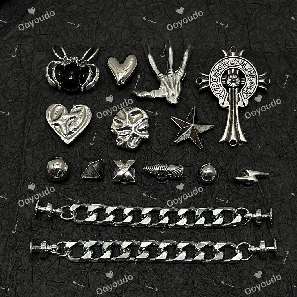 Punk Gothic รองเท้าโลหะ Charms - 3D Punk Minimalist Clog รองเท้าแตะอุปกรณ์เสริม INS