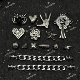 Punk Gothic รองเท้าโลหะ Charms - 3D Punk Minimalist Clog รองเท้าแตะอุปกรณ์เสริม INS