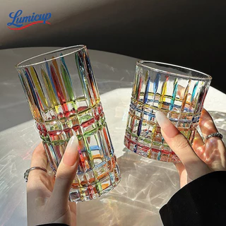 แก้วกระจก300/400ml ลายสีรุ้งวินเทจ | แก้วดื่มเครื่องดื่มเย็น สไตล์คลาสสิก เหมาะของขวัญ งานปาร์ตี้