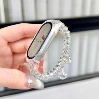 สายรัดผมรูปสายโทรศัพท์น่ารักสำหรับ Xiaomi Mi Band 10/9/8/7/6/5/4/3 รุ่น NFC เซรามิก สายรัดยางยืดแบบเกลียวสำหรับเปลี่ยนรัดข้อมือ