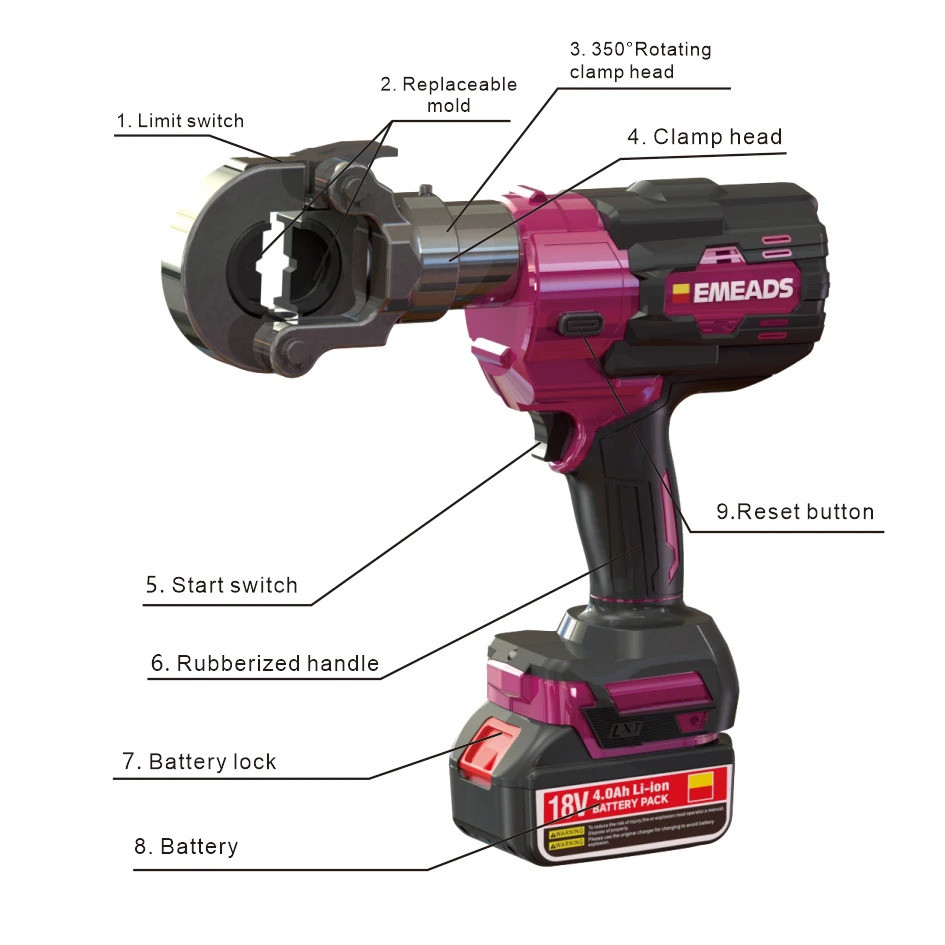 CD-300 แบตเตอรี่ดําเนินการไฟฟ้าลวดกดคีมไฮดรอลิก Crimping Tool สําหรับสายทองแดงอลูมิเนียมไฟฟ้า Crimpe