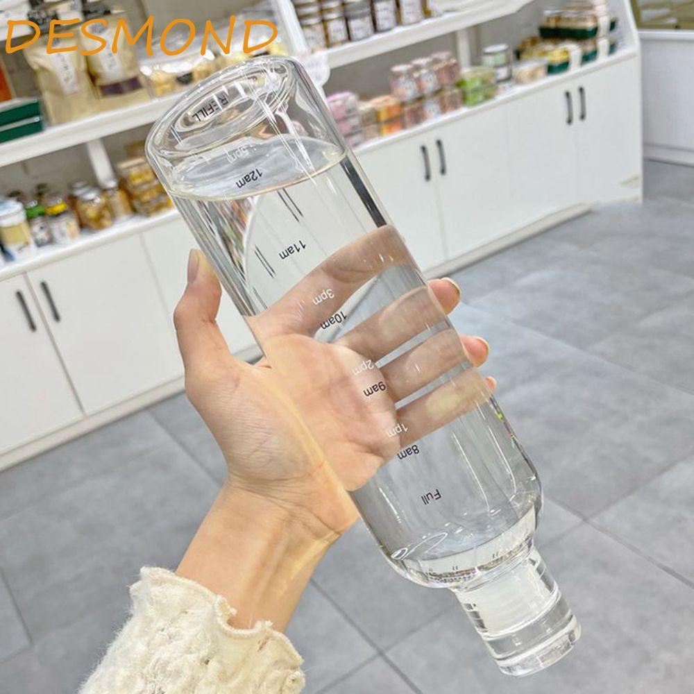 DELMOND แถบปิดผนึกขวดน้ําพร้อมเครื่องหมายเวลาความจุขนาดใหญ่รั่วซึมแบบพกพาโปร่งใส 500/750ML ถ้วยดื่ม