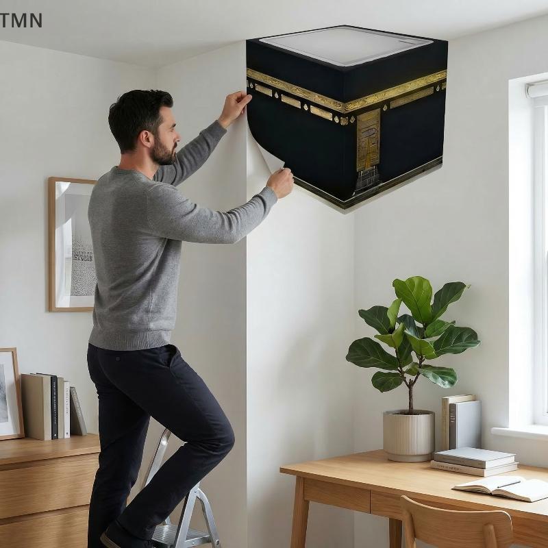 [TMN] 3D Vision Simulation Wall Stiers, Impossible Corners 3D Optical Illusion Wall Art, ที่ถอดออกได