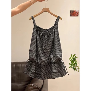 NOVA-เสื้อสายเดี่ยวผู้หญิง ตาราง ผูกขึ้น ประเภทรุ่น Slim Fit เรียบง่าย หวาน แฟชั่นสบาย ๆ