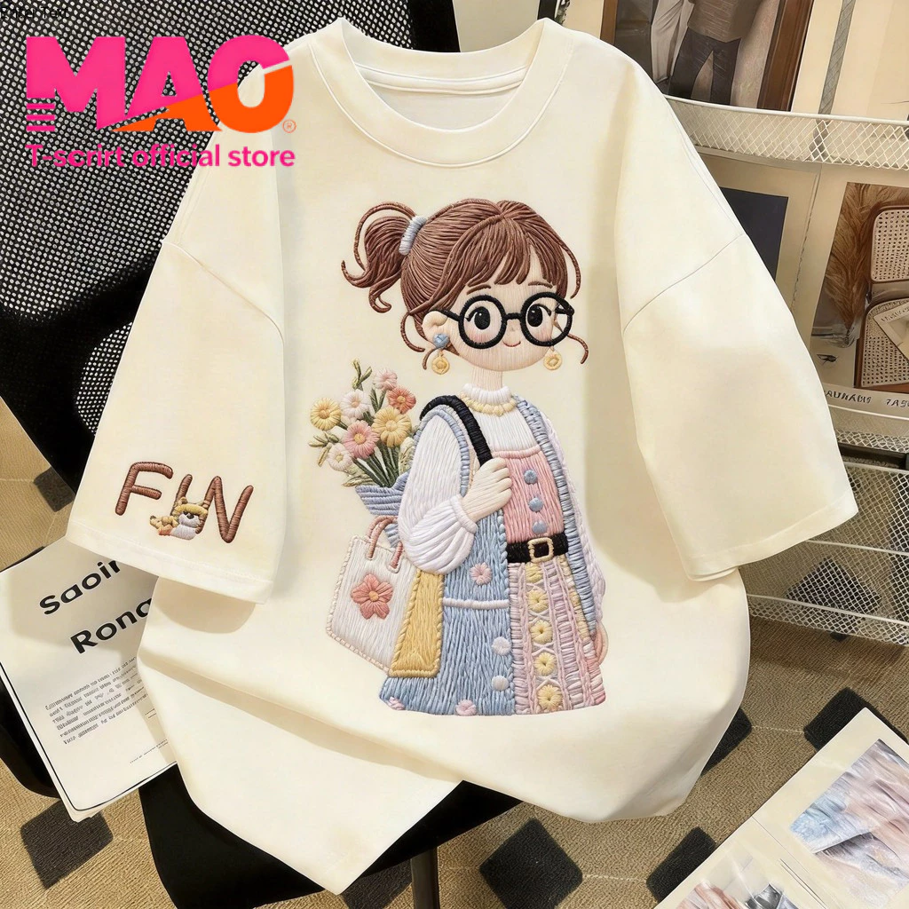 COD✅ (จัดส่งในกรุงเทพฯ) MAO Shop เสื้อยืด oversize เสื้อเท่ๆ "FIN girl"ไม่หดตัว เสื้อแฟชั่นใ เกาหลีสไตล์ พิมพ์ลาย