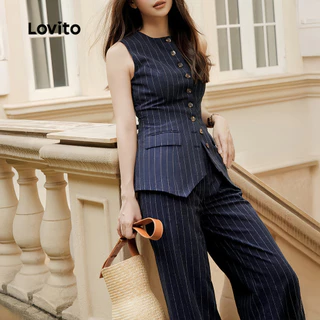 Lovito สง่างาม เสื้อหรือกางเกงผู้หญิงแบบหรูหรา กระดุมด้านหน้า สําหรับฤดูใบไม้ผลิ/ฤดูร้อน L178LD1568