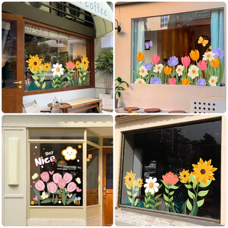 COD สติ๊กเกอร์สูญญากาศ PVC ลายดอกไม้ ตกแต่งบ้าน ตกแต่งกระจก สติกเกอร์แก้ว สติกเกอร์ประตูกระจก