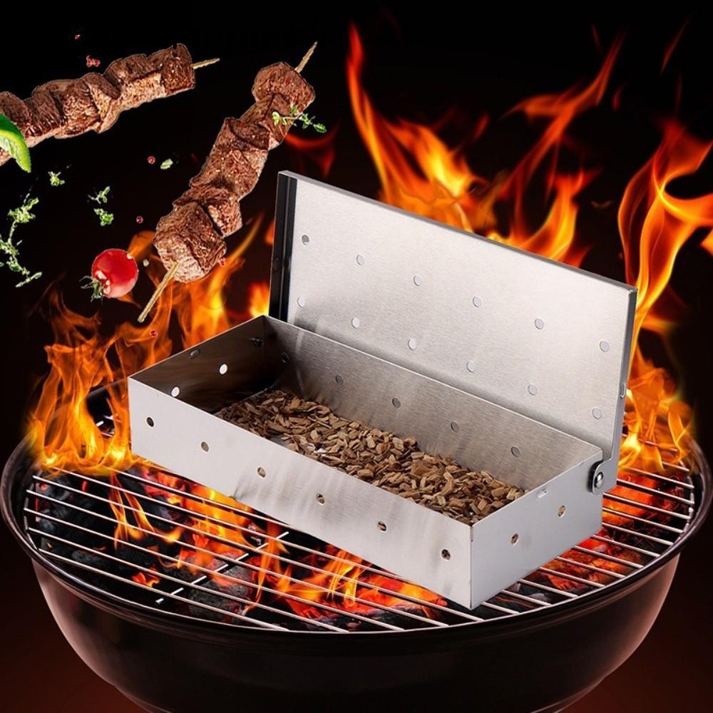 PART ไม้ชิปกล่อง, Vent Wont Warp BBQ Smoker กล่อง, BBQ Gadgets หนาสแตนเลสเนื้อ Smoker กล่องบาร์บีคิว