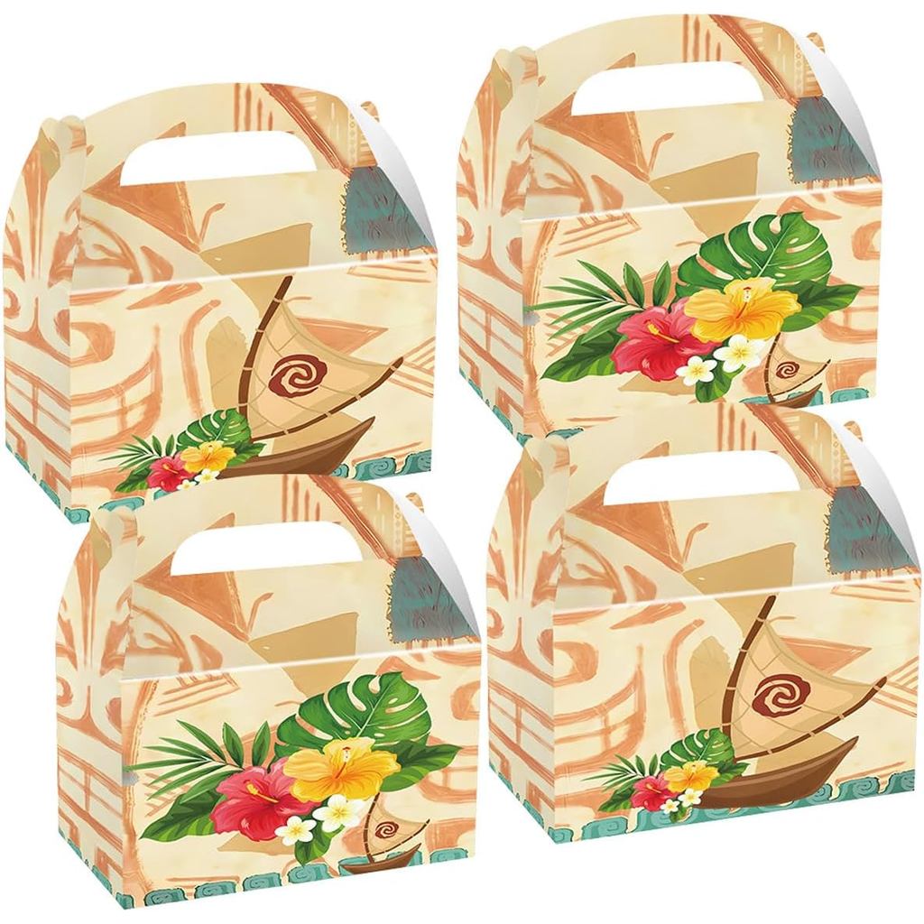 OZUSHISS 12 PCS Luau Moa Hawaiian Party Gift Bags,Ocean Girl Candy Gift Box Cartoon Birthday Party S