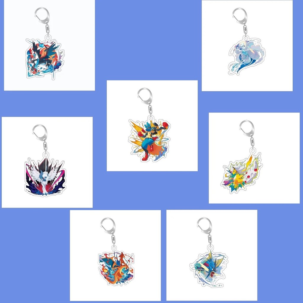พวงกุญแจ Pokemon อะคริลิค Mica พร้อม Ampharos Charizard Lucario Gyarados อะนิเมะตกแต่งสําหรับกระเป๋า