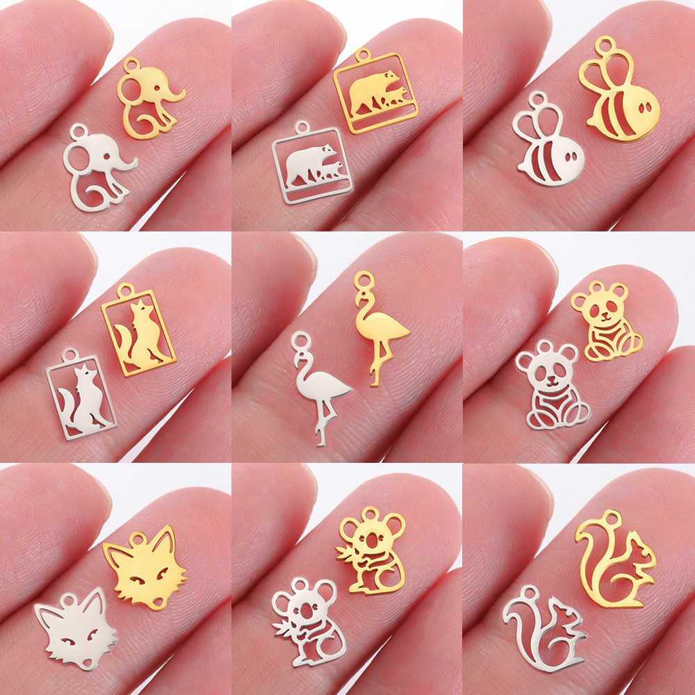EUEAVAN 5 ชิ้นสัตว์ Charms Bee Fox Flamingo Koala สแตนเลส Charm Mini จี้สําหรับสร้อยคอเครื่องประดับทําอุปกรณ์ DIY