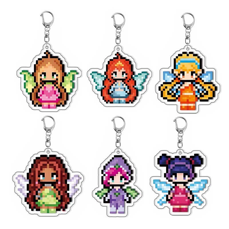อะนิเมะน่ารัก winx club พวงกุญแจอะคริลิคนางฟ้าพิกเซลการ์ตูน