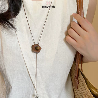 ในไทย-พร้อมส่ง✨สร้อยคอจี้ดอกไม้ไม้ วินเทจโบฮีเมียน ยาว ใส่ได้ 4 ฤดู คล้องเสื้อกันหนาว-Move