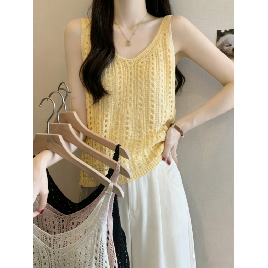 C&M เสื้อกั๊กถักกลวง 7 สีสำหรับผู้หญิง พร้อมเสื้อยืดแขนกุด เหมาะสำหรับฤดูร้อน ราคา ถูกที่สุด ดีลบีเคเค แกลเลอรีภาพที่ 9