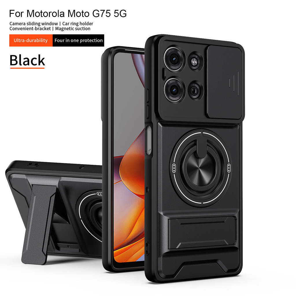 แม่เหล็กกันกระแทกสําหรับ Motorola G75 G77 G67 5G ไร้สายชาร์จเคสโทรศัพท์พร้อมแหวนผู้ถือโทรศัพท์ฝาครอบ