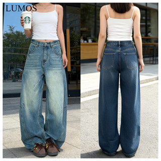 LUMOS  กางเกงยีนส์สไตร์อเมริกันวินเทจหลวมขนาดใหญ่ทรงมีดเคียว…