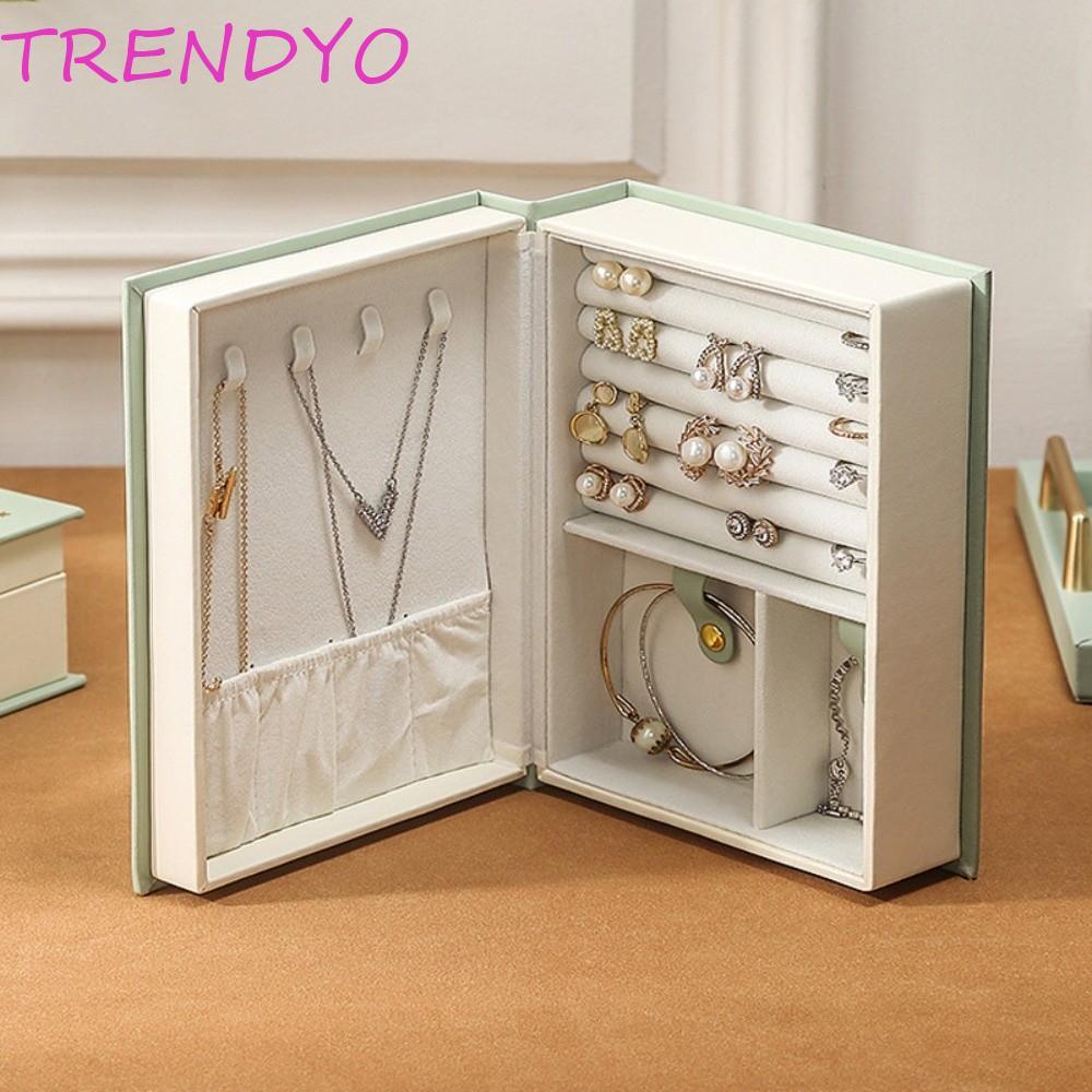 TRENDYO PU หนังสือเครื่องประดับ กล่องแสดงเครื่องประดับกันฝุ่น สร้อยข้อมือ สร้อยคอ แหวน ต่างหู คอลเลกชัน Organizer Home