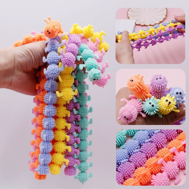 6 ชิ้นน่ารักหนอนยืด Fidget ของเล่น Soft TPR Sensory ความเครียดบรรเทาของเล่นสําหรับเด็กผู้ใหญ่ความวิตกกังวลบรรเทา