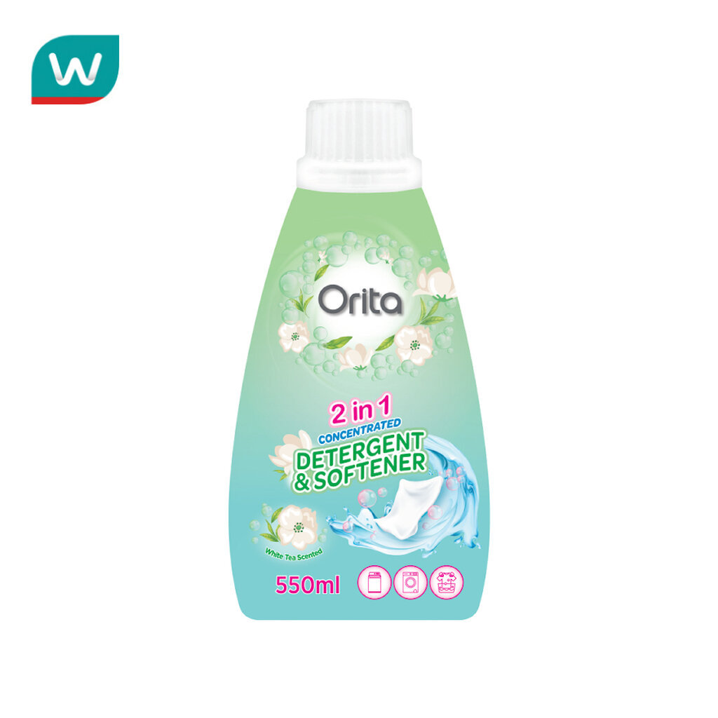 Orita โอริต้า ทูอินวัน ผลิตภัณฑ์ซักผ้าผสมปรับผ้านุ่ม สูตรเข้มข้น กลิ่นไวท์ที 550มล.