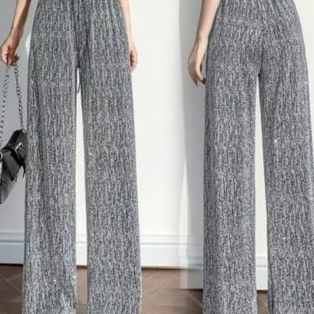 AP Stores กางเกงขายาวผู้หญิงเเฟชั่นใหม่ สินค้าขายดี ขากว้างผ้าไหมน้ําแข็งกางเกงเชือกรูดปรับระดับได้‌