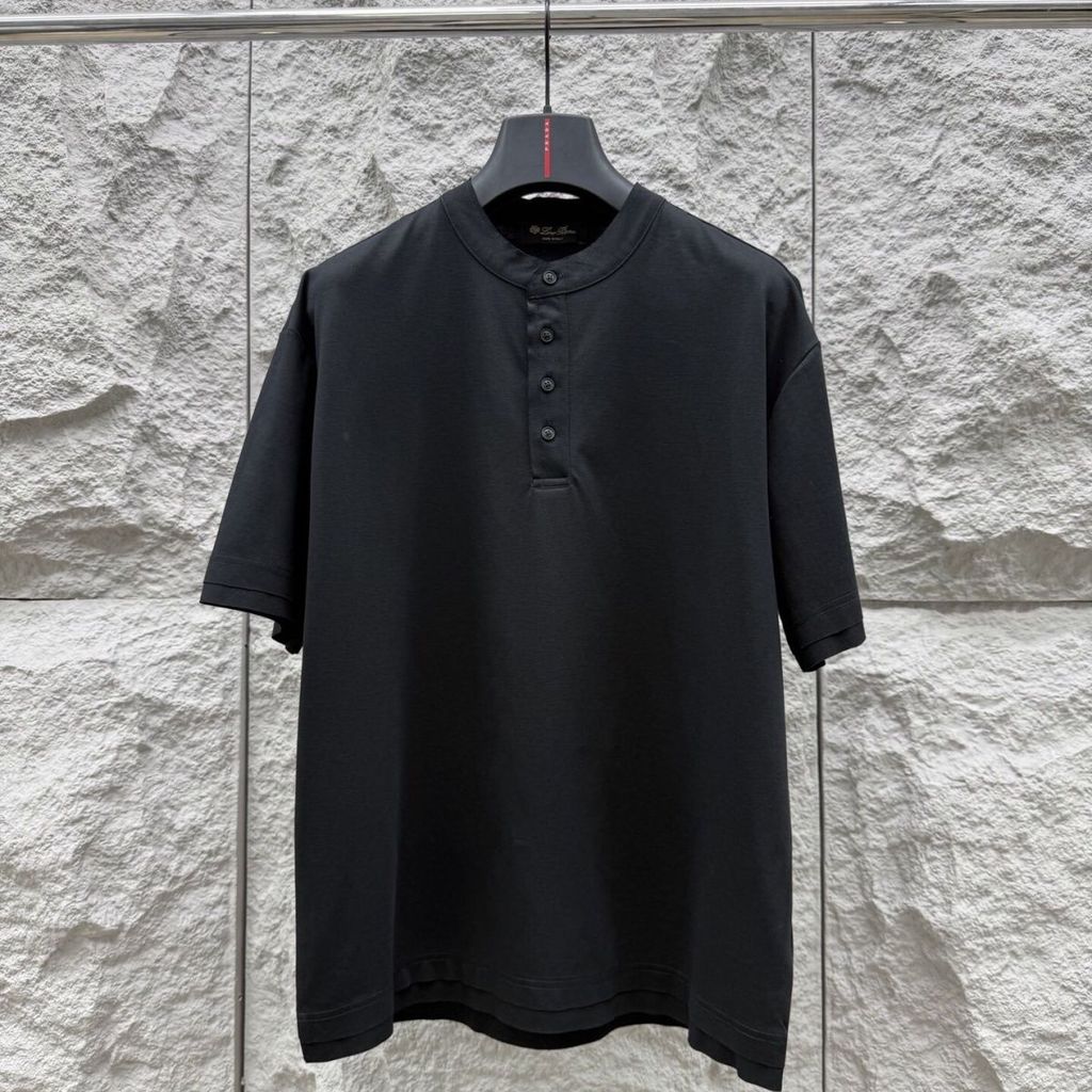 MMGL Italy LP Men's Summer Solid Color Cotton Short Sleeve Henley Shirt T Short-sleeved T-shirt