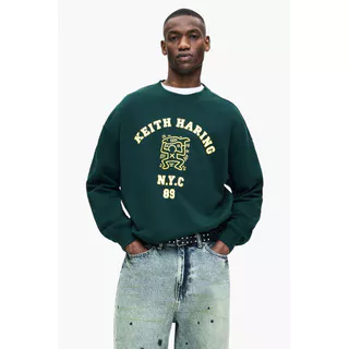 H&M(เอชแอนด์เอ็ม) เสื้อวอร์มพิมพ์ลายโอเวอร์ไซส์แบบเข้ารูป Men Oversized Fit Printed sweatshirt 1218803_7