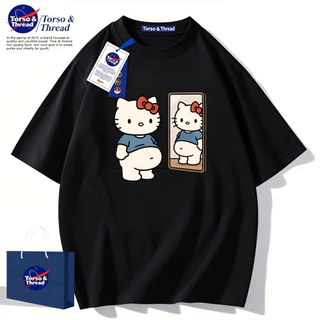 Torso & Thread เสื้อยืดผู้ชายเท่ๆ 100％cotton แฟชั่นเสื้อ summer สบายๆ เสื้อ oversize Hello Kitty