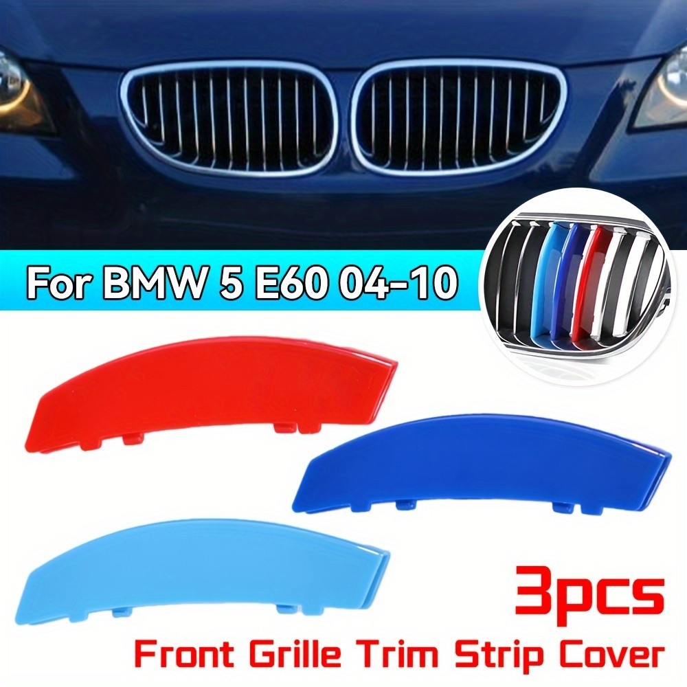 เหมาะสําหรับ BMW5 Series e60 e61 04-10 Medium Grid Tricolor Stripes Mesh Buckle 3DM รถสไตล์ด้านหน้าต