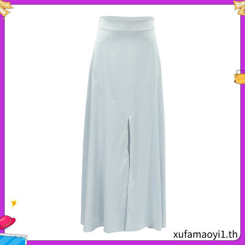 Vonda ผู้หญิงวินเทจลําลองเอวสูงสีทึบพรหมกระโปรงหางปลา