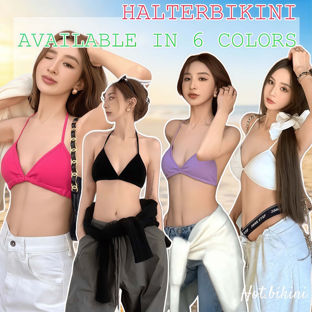 Hot.Bikini🌴🏖️เสื้อชั้นในบิกินี่สุดเซ็กซี่ แบบสายผูกคล้องคอ บิกินี่ผู้หญิง ผ้านุ่มใส่สบาย ถอดฟองน้ำ เทศกาลสงกรานต์