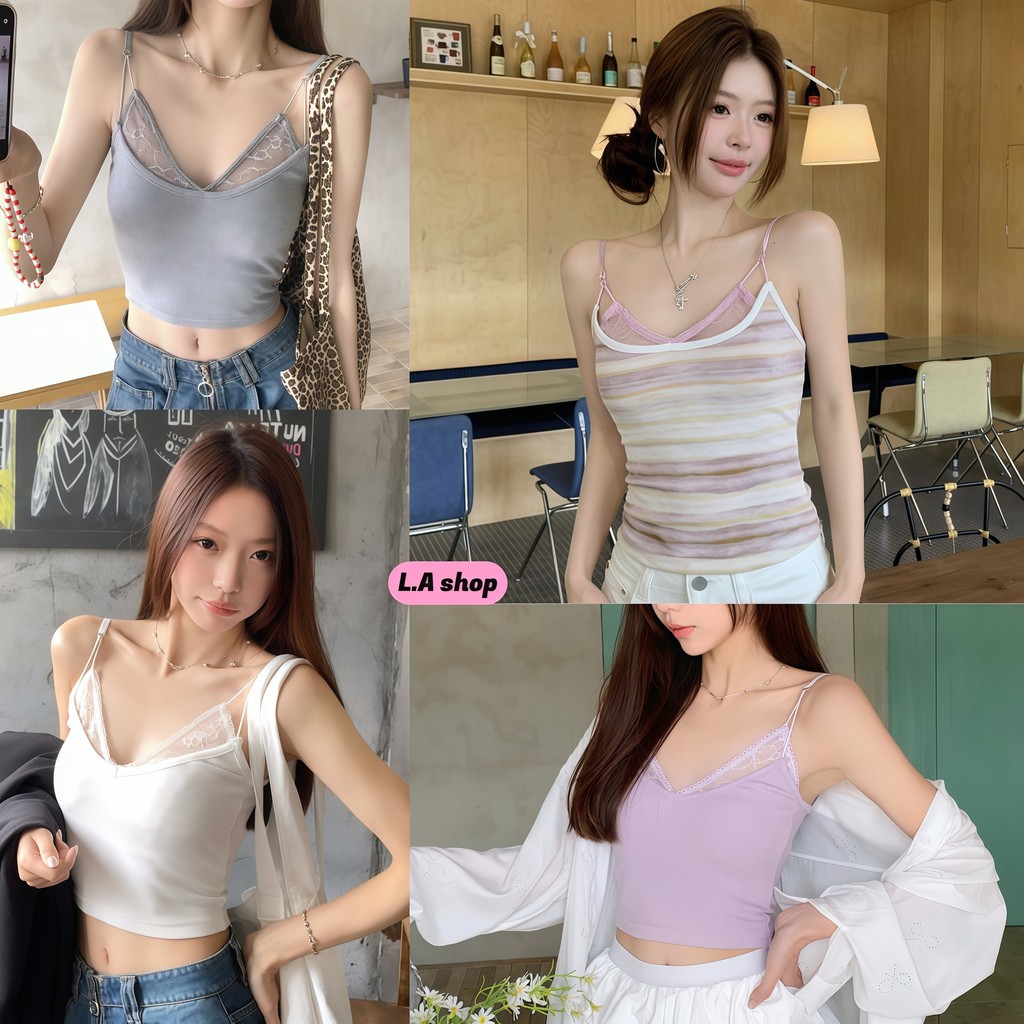 L.A Shop★พร้อมส่ง เสื้อกล้ามสายเดี่ยวผู้หญิง เสื้อสายเดี่ยว มีฟองน้ำ สีพาสเทล ทรงรัดพอดี -FY895