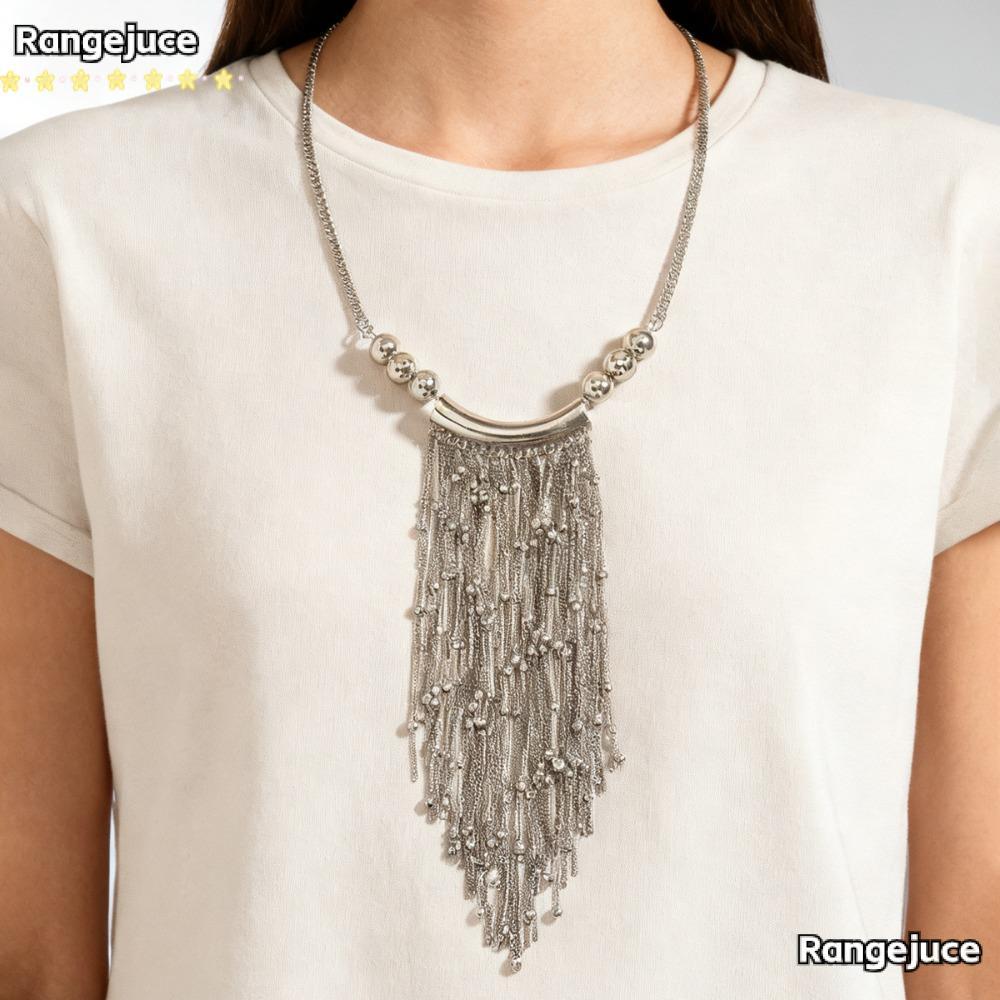 สร้อยคอลูกปัด RANGEJUCE แบบพู่ ดีไซน์เรโทรเรขาคณิต สร้อยคอนาโนลong หลายเลเยอร์สำหรับผู้หญิง