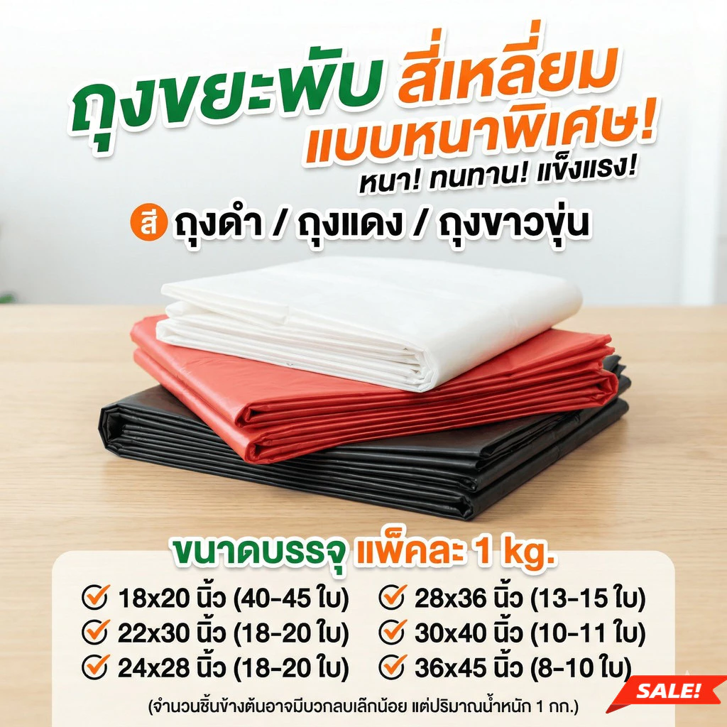 ถุงขยะแบบหนา เกรดA เนื้อหนา ไร้กลิ่น ถุงขยะแดง ถุงขยะดำ ถุงขยะขาวขุ่น ถุงขยะติดเชื้อ ถุงขยะขาว ถุงขยะดำ ผลิตโดยประเทศไทย