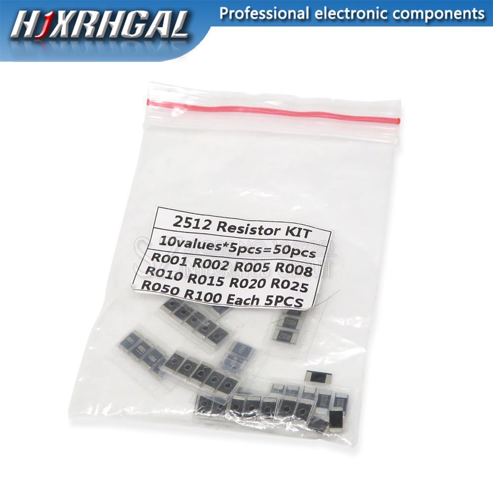 50PCS Alloy resistance 2512 SMD Resistor ตัวอย่างชุด,10 ชนิดX5pcs = 50pcs R001 R002 R005 R008 R010 R