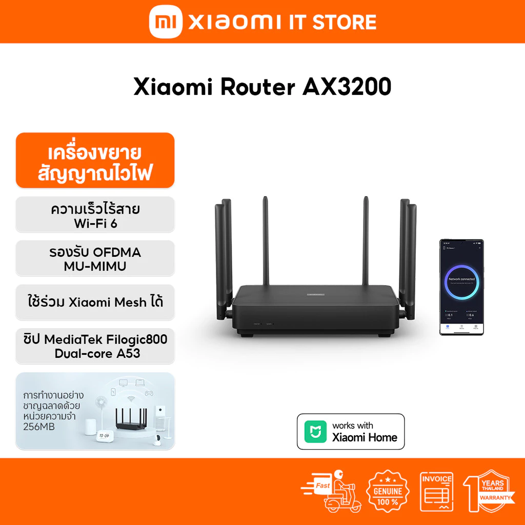 Xiaomi Router AX3200 เราเตอร์ I OFDMA การส่งข้อมูลหลายอุปกรณ์ I Wi-Fi 6 ความเร็วสูง 3202Mbps I รองรับ 4x4 MU-MIMO