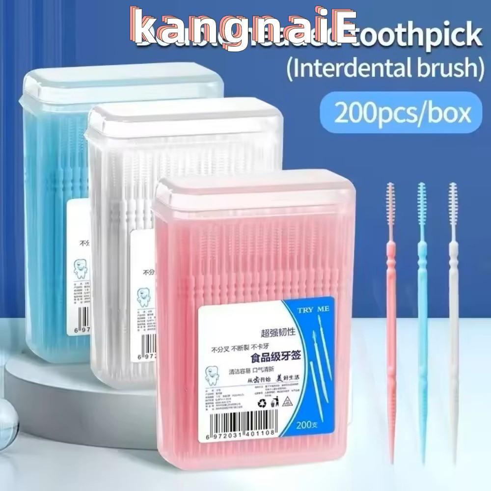 KANGNAI ไหมขัดฟันแบบใช้แล้วทิ้ง 200 ชิ้น/กล่อง, ไม้จิ้มฟันละเอียดพิเศษสองหัว, แท่งดูแลฟันแบบพกพาคุณภาพสูงในครัวเรือน